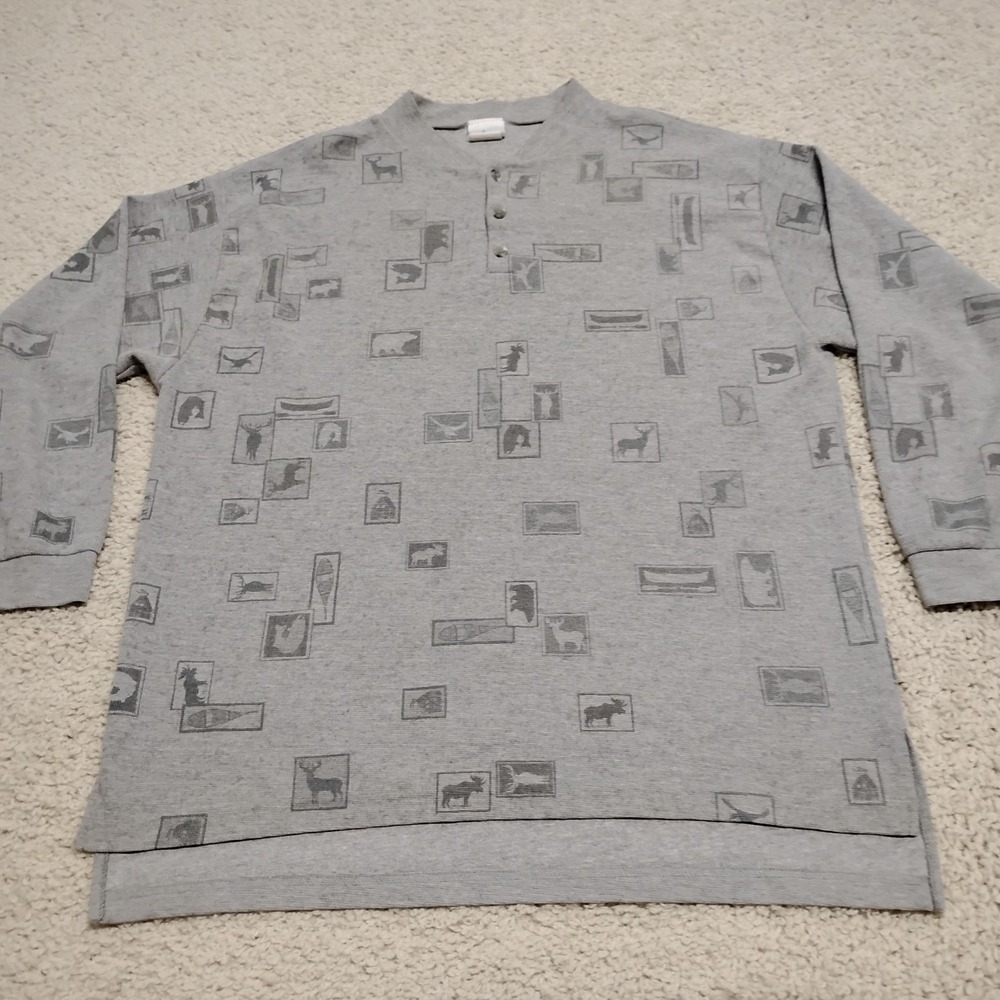 Vintage Artisans Sunschein Designs Shirt Mens XXL 2XL Gray Henley Hunting USA